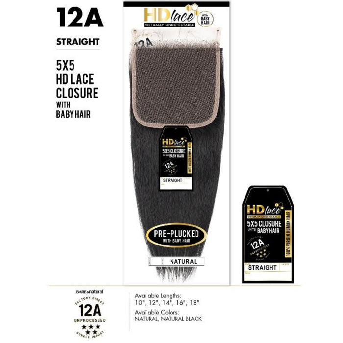 Sensationnel 12A 100% Virgin Human Hair 5X5 HD Lace Closure - STRAIGHT 14