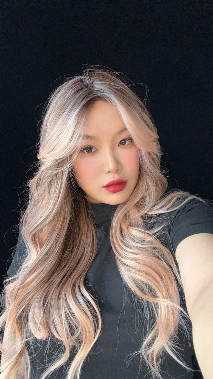 JBEXTENSION 26 Inches Long Apricot Body Wave With Bangs MANDA APRICOT