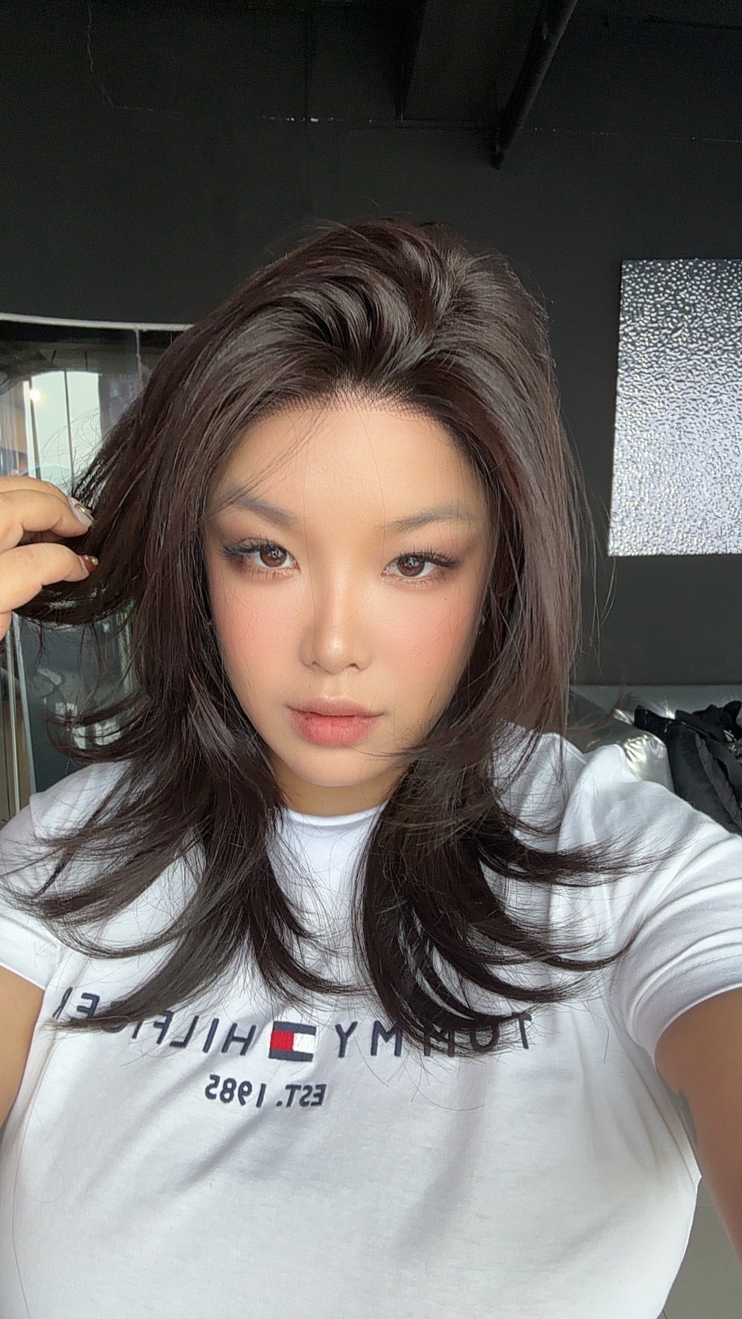 JBEXTENSION 18 Inches Natural Black Pre-Cut Snowflake Lace Frontlace Glueless Wig ELENA【PERMATEASE】【BENDY EAR TABS】