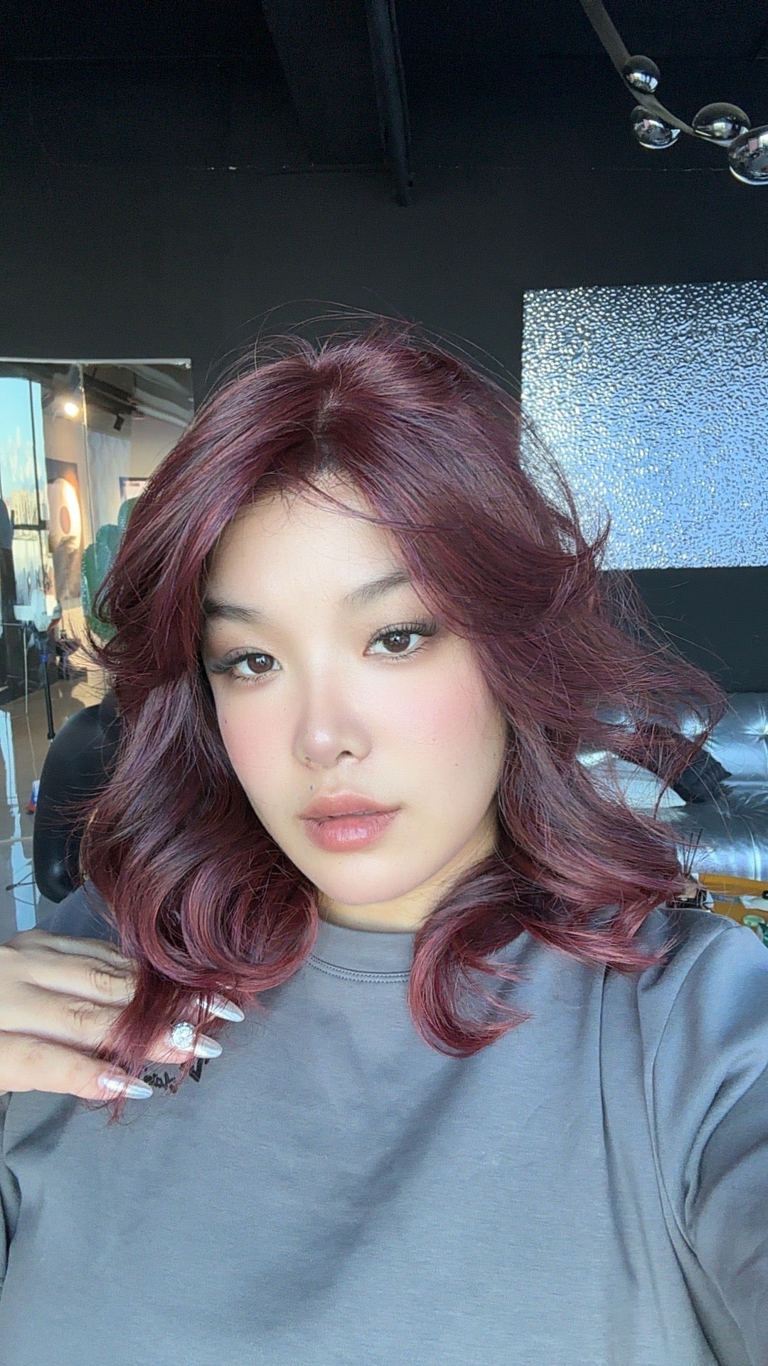 JBEXTENSION VITTORIA MONO Monofilament Handmade Wig 6X5 Full Monofilament Hand Tied Top Wig 16 Inches Dark Red Curly Mono Lace Wig With Anti-slip Silicone Strips Glueless Wig VITTORIA MONO【BENDY EAR TABS】