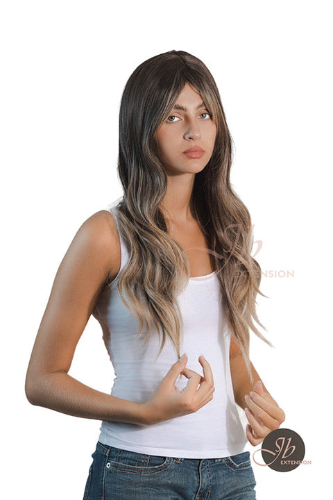 JBEXTENSION 25 Inches Balayage With Dark Root Curly Wig With Bangs DELLA