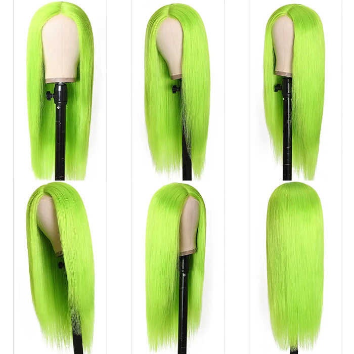13X4 HD Lace Wigs Long Straight Hair Green Color Wigs for Fashion Women with Natural Hairline