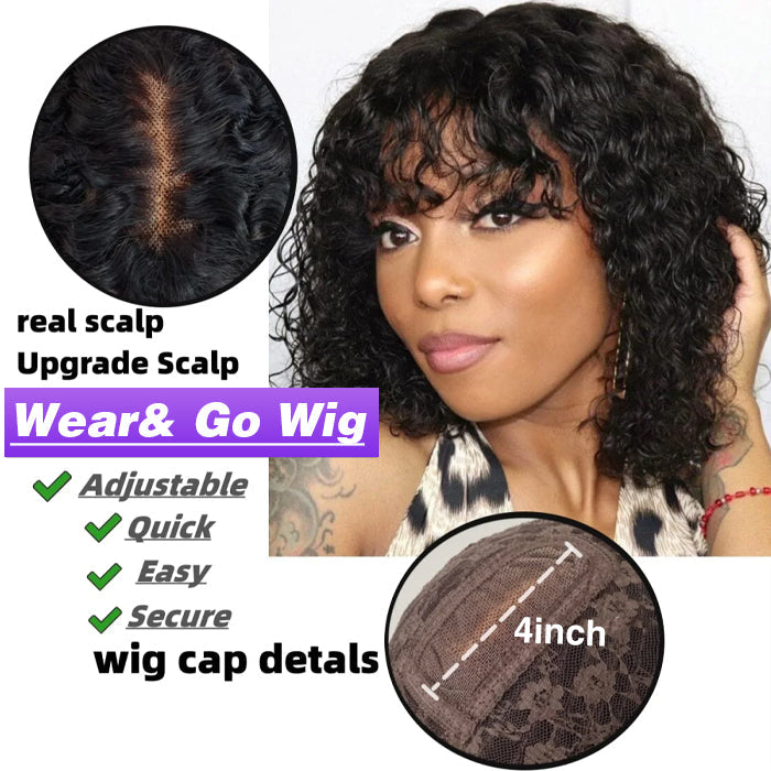 Glueless Top Lace Curly Short Bob Wig With Bangs Human Hair Wigs Beginner Friendly | VIP ONLY