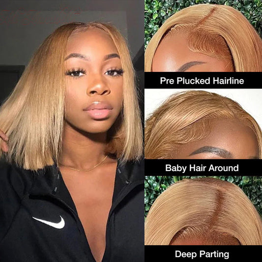 #27 Honey Blonde Short Straight Bob 13x4/4x4 Lace Wig 100% Human Virgin Hair