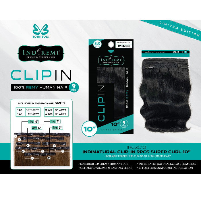 Bobbi Boss Indiremi Clip-In 9 PCS 100% Remy Human Hair Weaving - SUPER CURL 10"