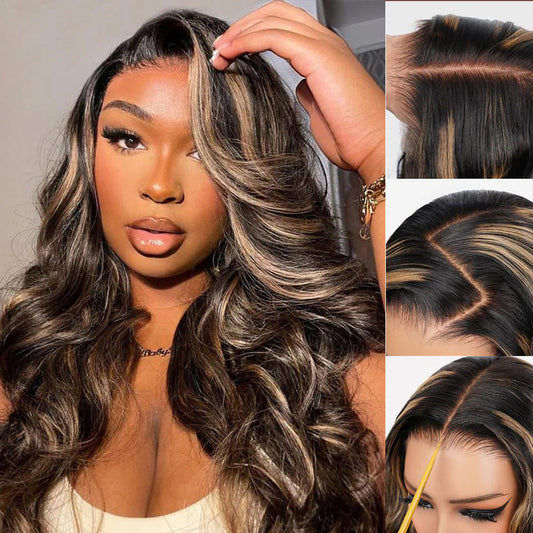 #1B/27 Blonde Highlight Body Wave 8x5 HD Glueless Lace Wig 100% Human Hair Pre Plucked Natural Hairline 10A Quality