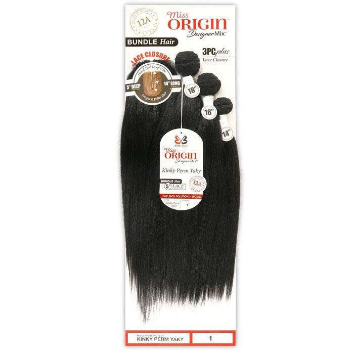 Bobbi Boss Miss Origin Designer Mix 12A Weave Bundle - KINKY PERM YAKY 3PCS 14/16/18" + Free Closure