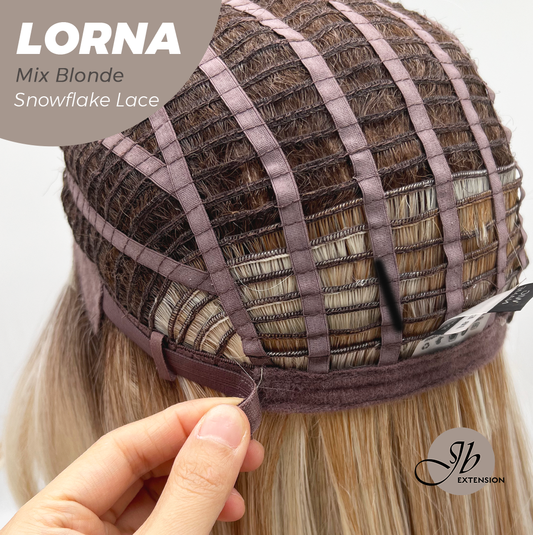JBEXTENSION 18 Inches Mix Blonde Curly Pre-Cut Snowflake Lace Frontlace Glueless Wig LORNA SNOWFLAKE MIX BLONDE【PERMATEASE】【BENDY EAR TABS】