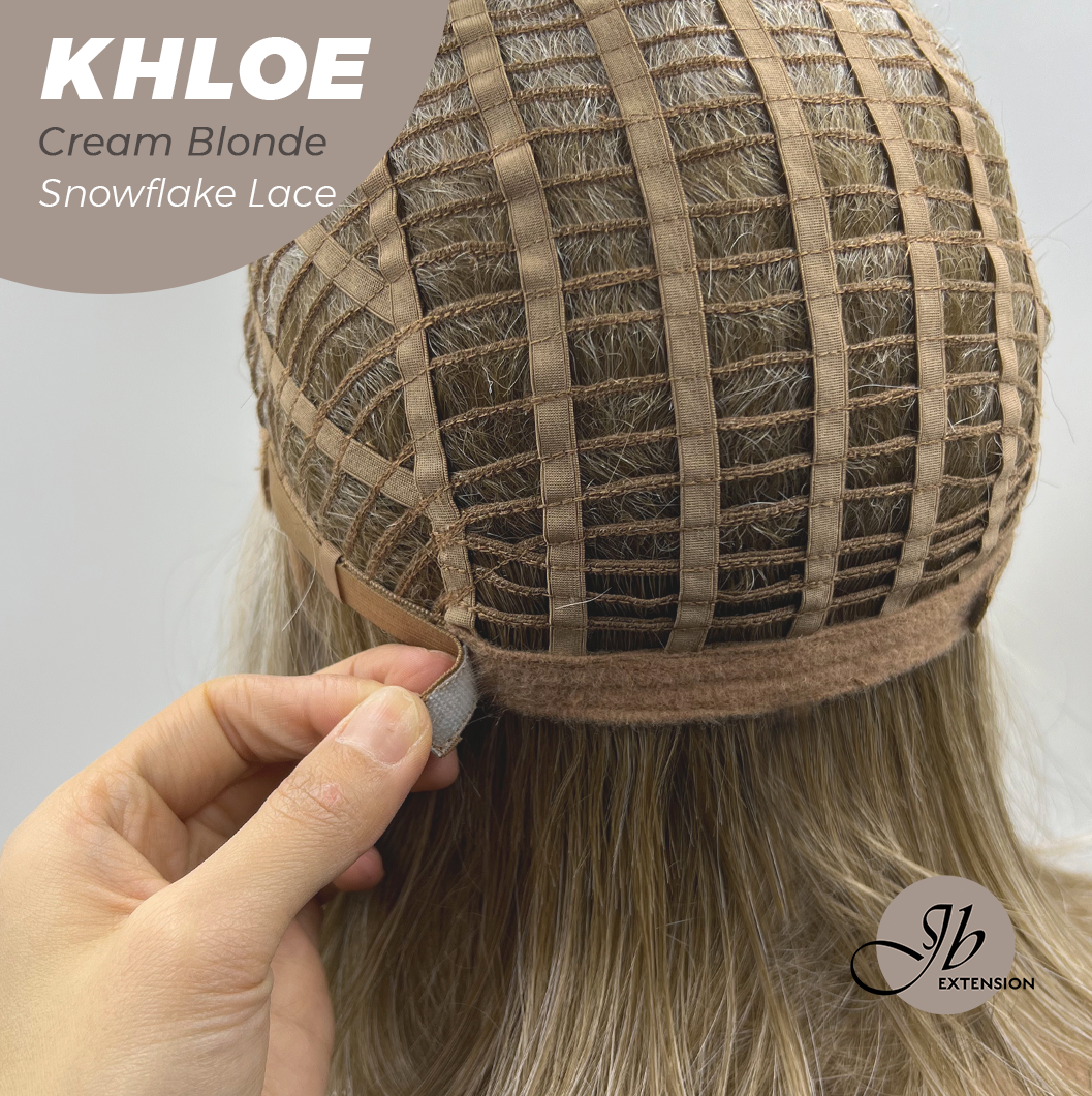 JBEXTENSION 12 Inches Bob Cut Cream Blonde Pre-Cut Snowflake Lace Frontlace Glueless Wig KHLOE CREAM BLONDE【PERMATEASE】【BENDY EAR TABS】- S/M