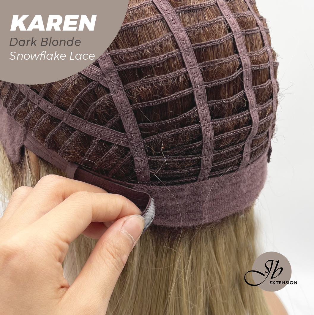 JBEXTENSION 18 Inches Dark Blonde Pre-Cut T Part Snowflake Lace Frontlace Glueless Wig KAREN DARK BLONDE【BENDY EAR TABS】