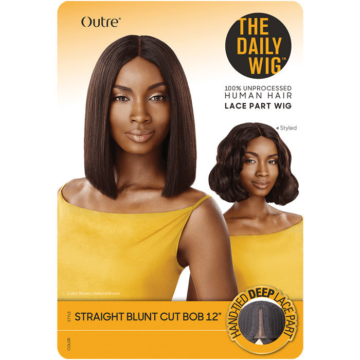 Outre 100% Unprocessed Human Hair Lace Part Daily Wig - STRAIGHT BLUNT CUT BOB 12"/16"