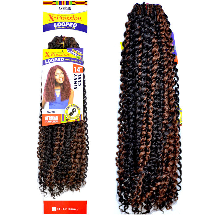 Sensationnel African Collection X-Pression Pre-Looped Crochet Braid KINKY CURL 14 Inch
