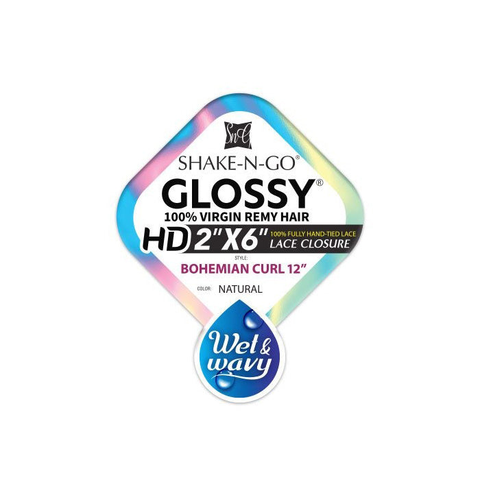 Shake N Go Glossy 100% Virgin Remy Hair HD 2x6 Hand-Tied Lace Closure - BOHEMIAN CURL 12 - Wet & Wavy