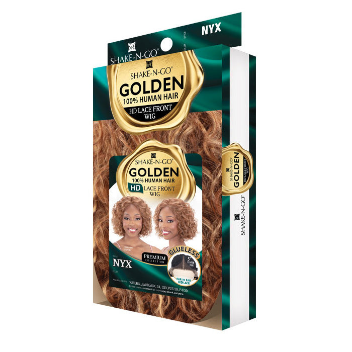 Shake N Go Golden Glueless 100% Human Hair 5" Center Part HD Lace Front Wig - NYX