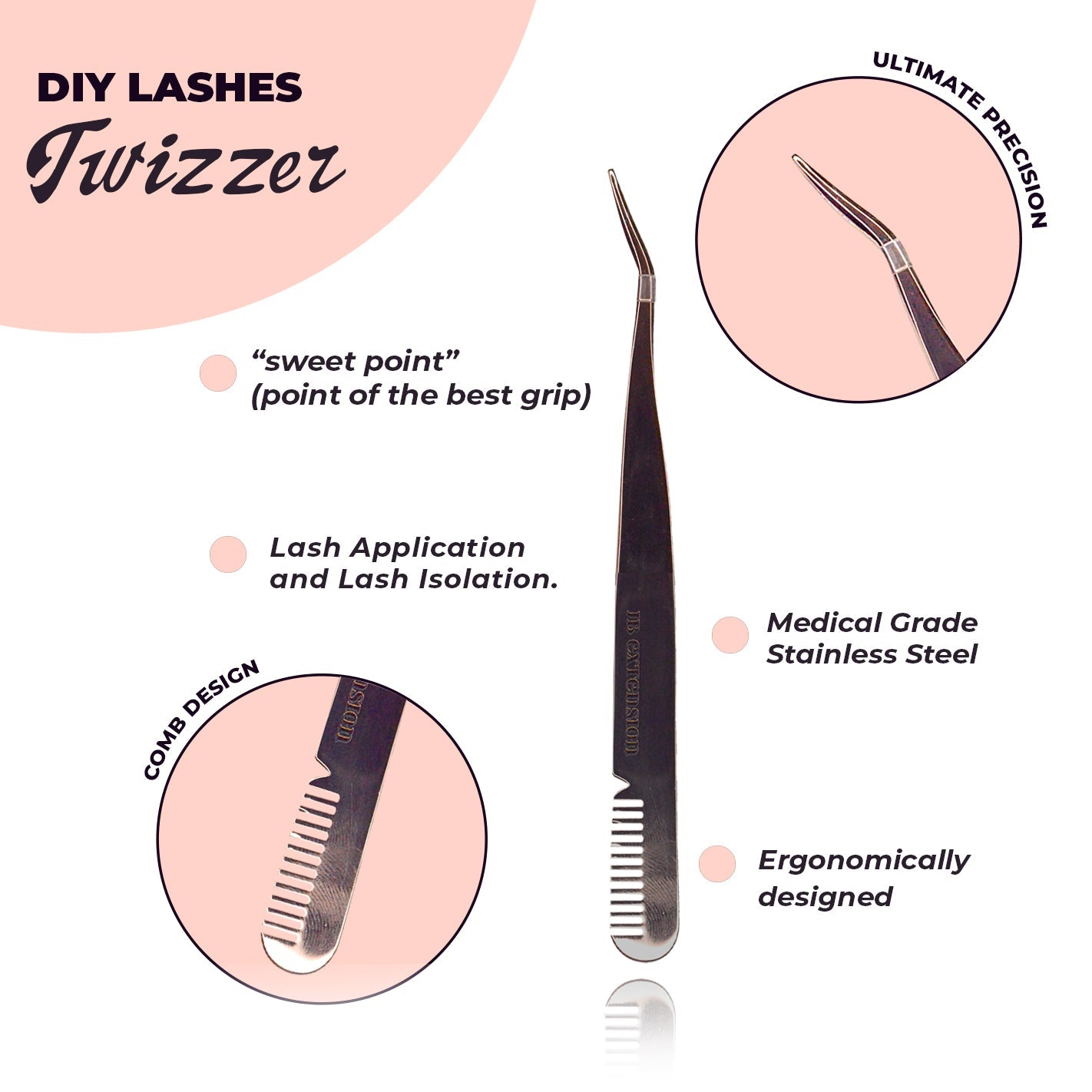 JBEXTENSION Eyelash Tweezers with Comb