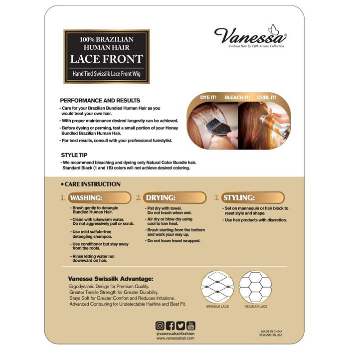 Vanessa 100% Brazilian Human Hair Swissilk Lace Front Wig - THH BONA