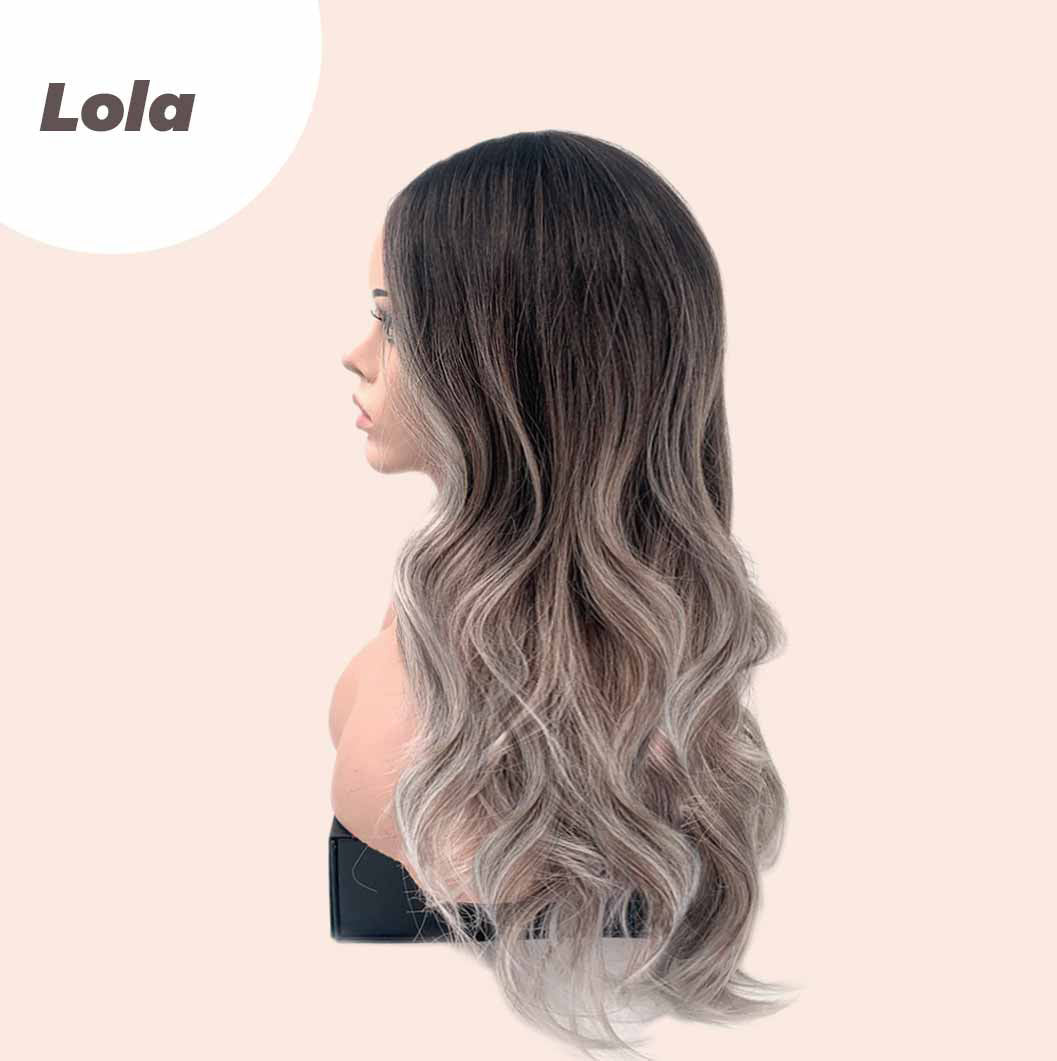JBEXTENSION 25 Inches Long Curly Dark Brown With Grey Meches Hair Wig LOLA