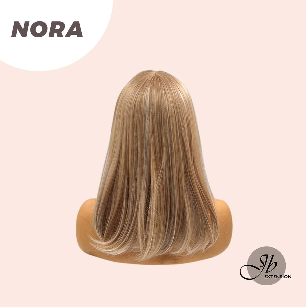 JBEXTENSION 16 Inches Scalpiana Blonde With Platinum Highlight 3.5X4 Hard Silky Top Natural Scalp Effect Wig With Bangs NORA SILKY TOP