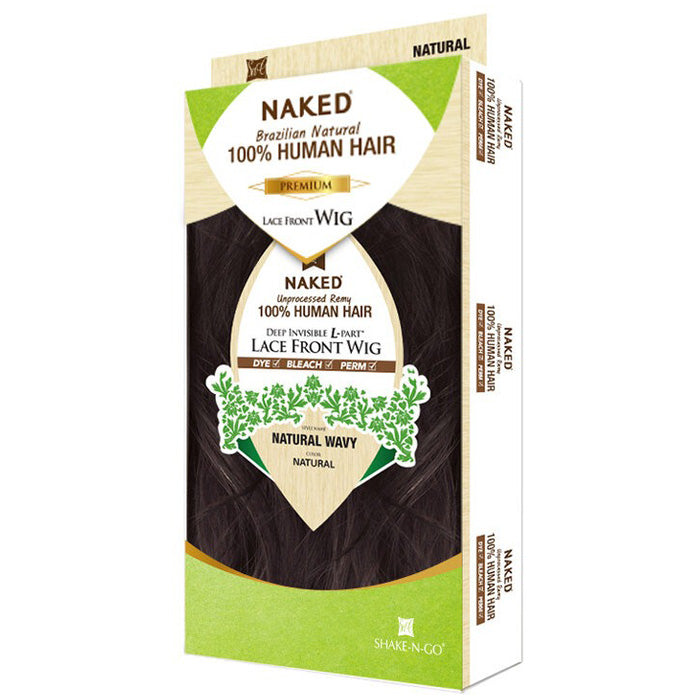 Shake-N-Go Naked 100% Unprocessed Remy Human Hair Deep Invisible L-Part Lace Front Wig NATURAL WAVY