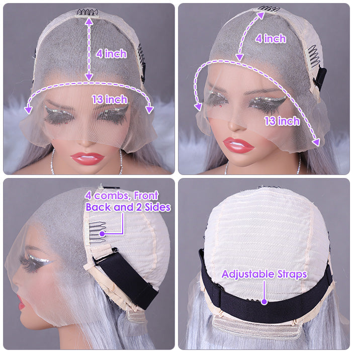 Grey 13x4 Lace Front Human Hair Wigs Straight Colored Sliver Bob Lace Wigs For Black Women Pre Plucked 220% Density