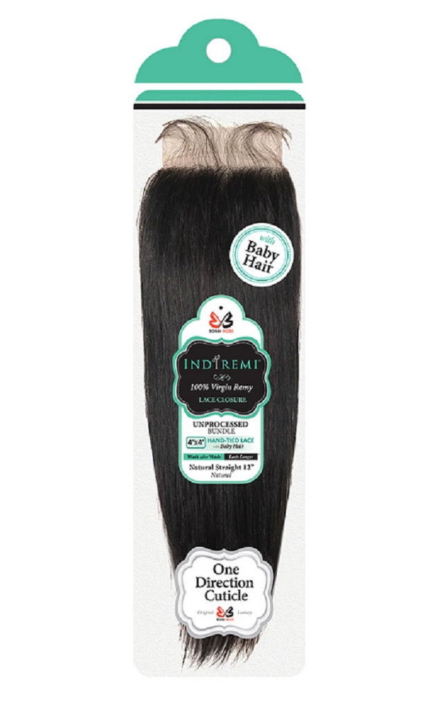 BOBBI BOSS INDI REMI 100% UNPROCESSED HUMAN HAIR 4X4 LACE CLOSURE - STRAIGHT