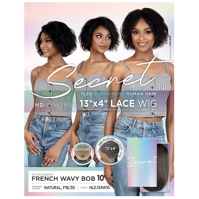 Motown Tress Secret Glueless 100% Virgin Remy Human Hair 13x4 HD Lace Front Wig - FRENCH WAVY BOB 10"