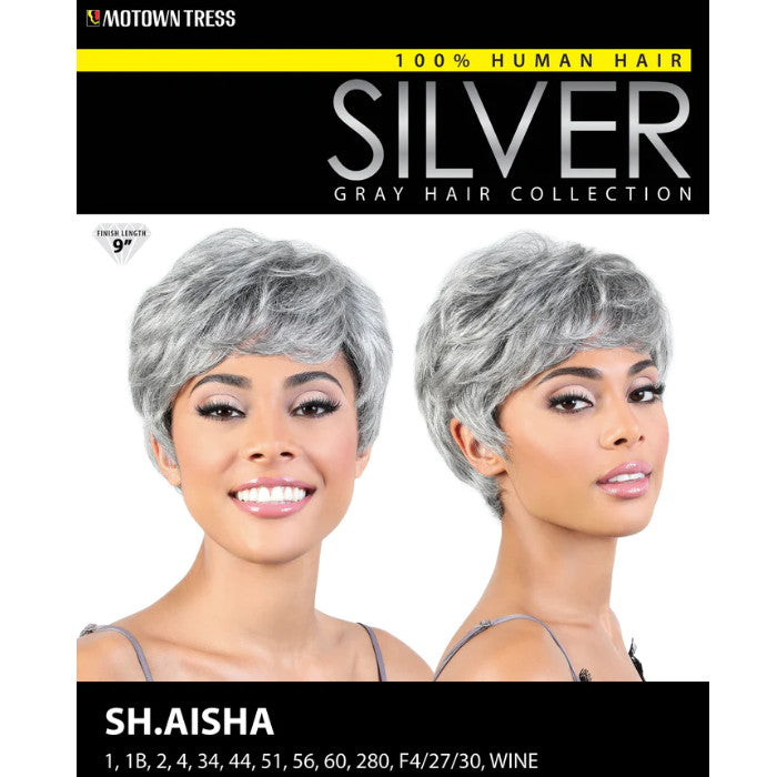 Motown Tress Human Hair Silver Gray Hair Collection Wig - SH AISHA