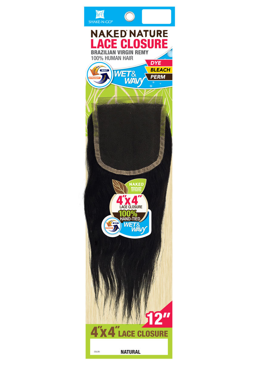 Shake-N-Go Naked Nature 100% Brazilian Remy Hair WET & WAVY Lace Closure 4X4 BOHEMIAN CURL 12 - 16 Inch