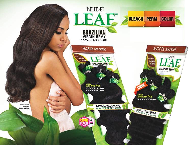 Model Model Nude Leaf Brazilian Remy 100% Human Hair NATURAL LOOSE DEEP or LONG LOOSE DEEP 7 Pcs