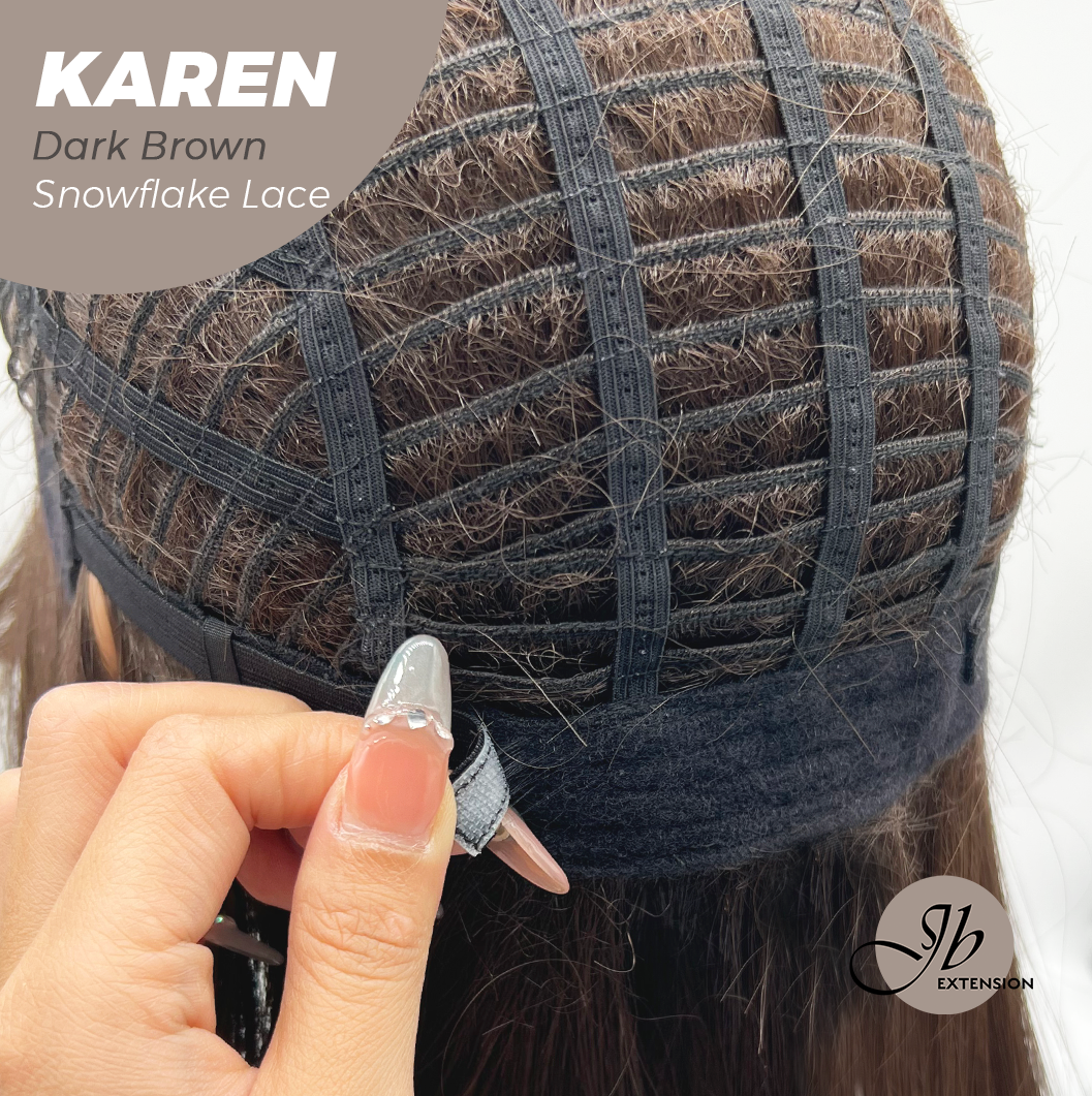JBEXTENSION 18 Inches Dark Brown Pre-Cut T Part Snowflake Lace Frontlace Glueless Wig KAREN DARK BROWN【BENDY EAR TABS】