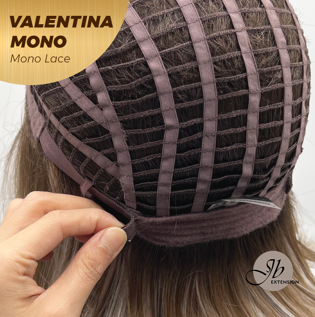 JBEXTENSION VALENTINA MONO Monofilament Handmade Wig 6X5 Full Monofilament Hand Tied Top Wig 12 Inches Ombre Brown Full Mono Lace Wig With Anti-slip Silicone Strips Glueless Wig VALENTINA MONO【BENDY EAR TABS】