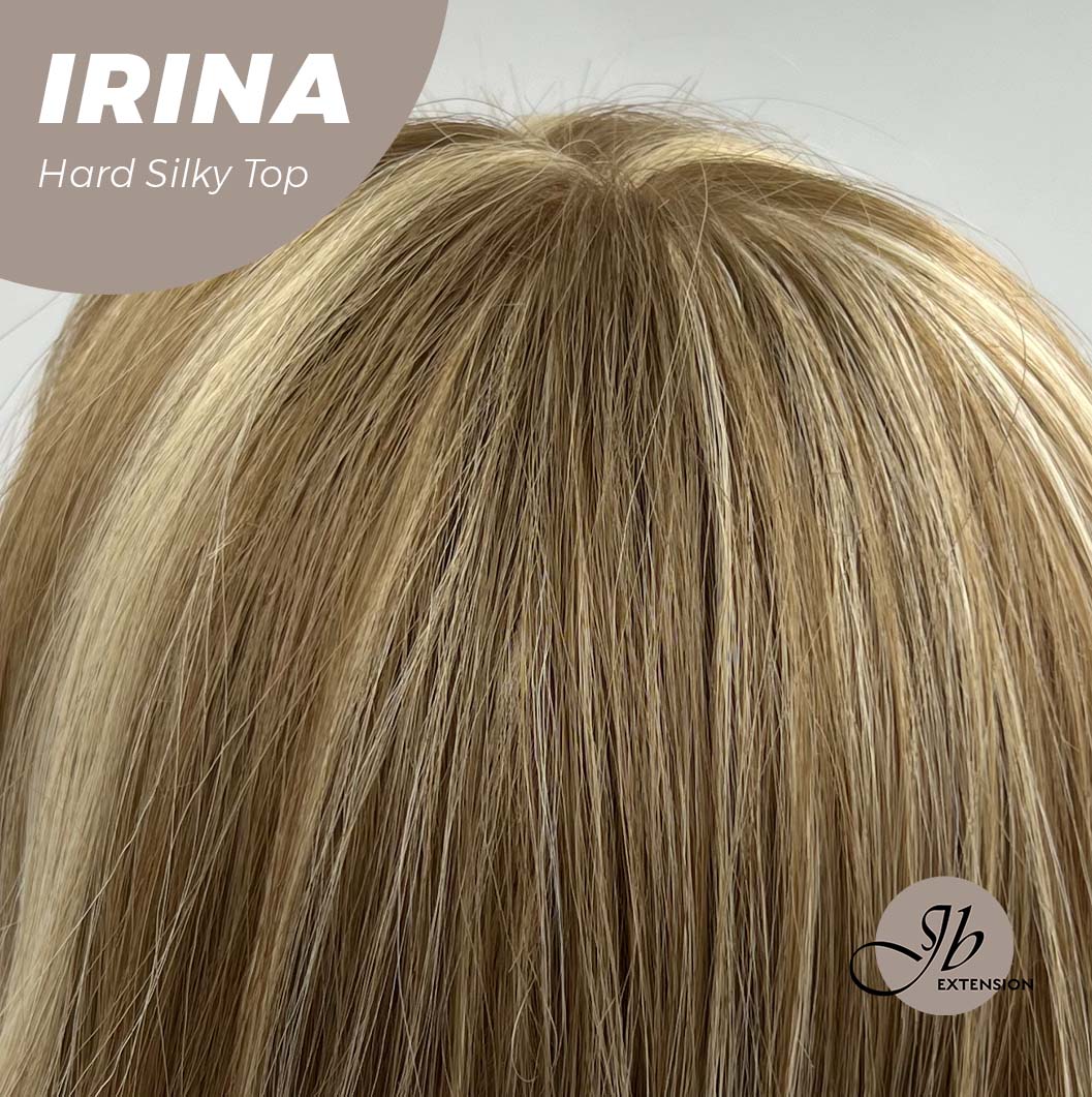 JBEXTENSION 28 Inches Scalpiana Brown With Blonde Highlight Wave 3.5X4 Hard Silky Top Natural Scalp Effect Wig IRINA