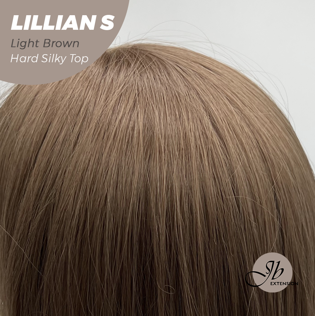 JBEXTENSION 22 Inches Scalpiana Light Brown Curly 3.5X4 Hard Silky Top Natural Scalp Effect Wig LILLIAN S LIGHT BROWN