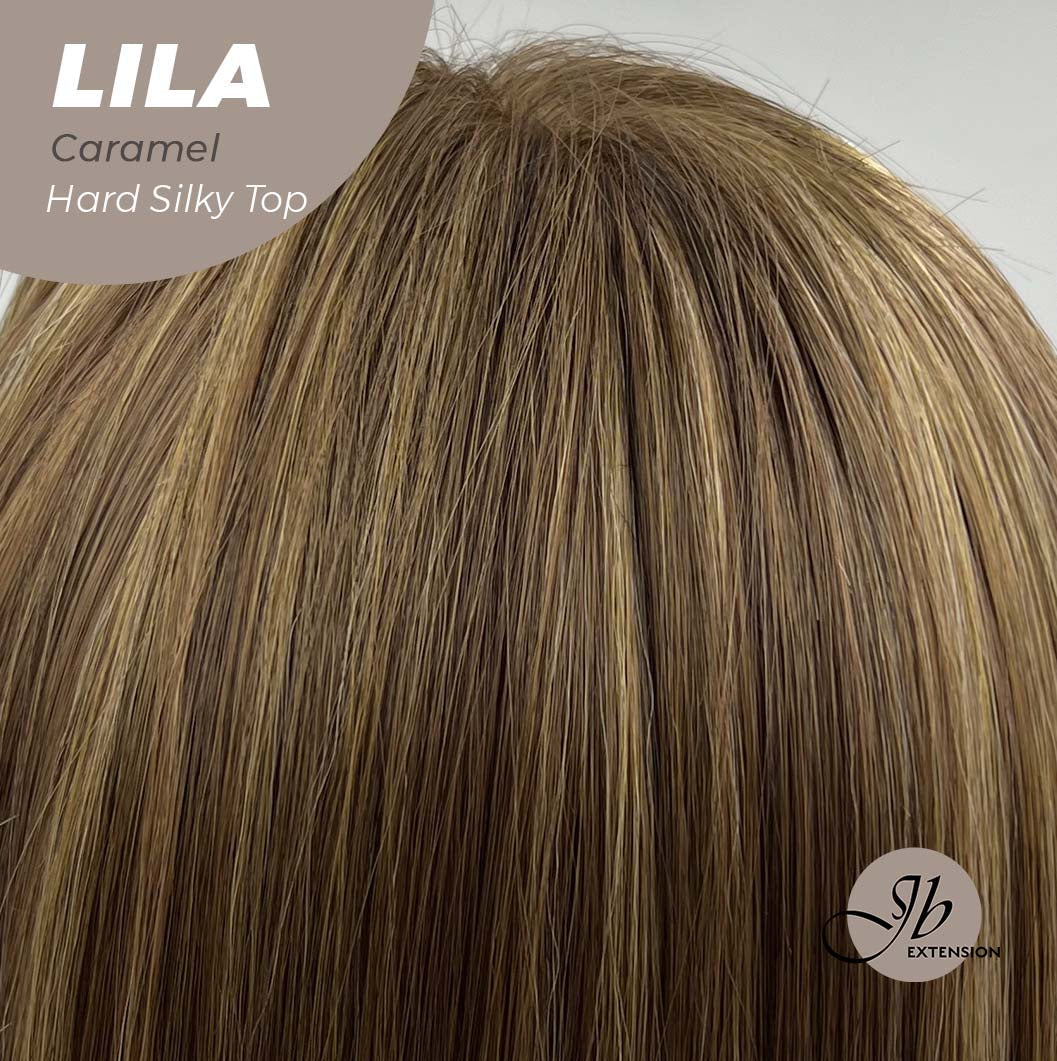 JBEXTENSION 20 Inches Scalpiana Brown with Highlight Wolf Cut 3.5X4 Hard Silky Top Natural Scalp Effect Wig With Bangs LILA CARAMEL