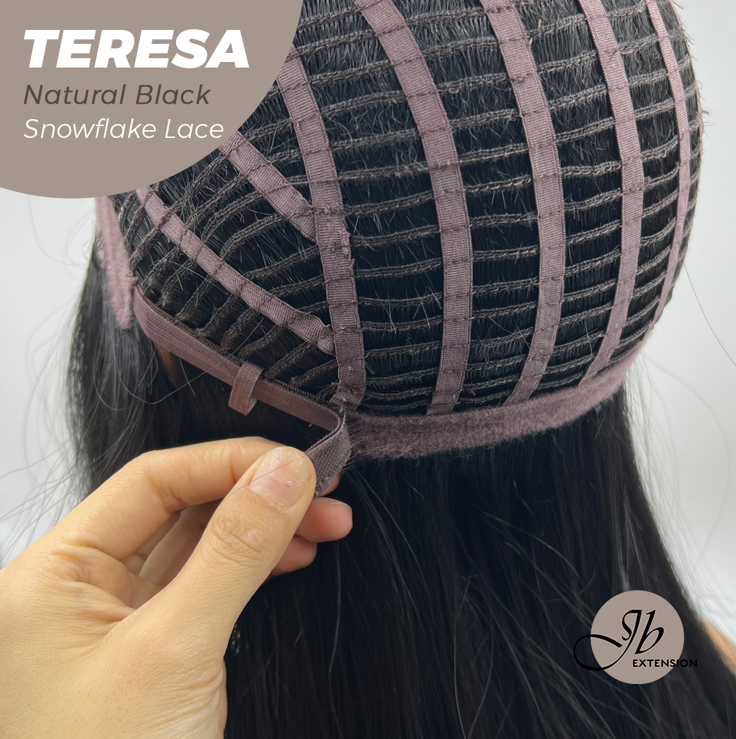JBEXTENSION 18 Inches Natural Black Pre-Cut Snowflake Lace Frontlace Glueless Wig TERESA NATURAL BLACK【PERMATEASE】【BENDY EAR TABS】