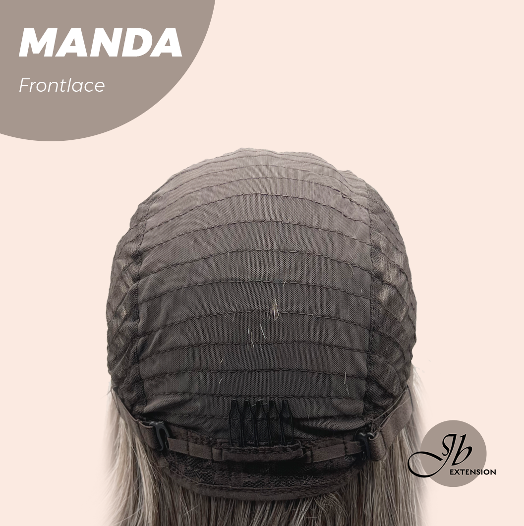 JBEXTENSION 26 Inches Wave Brown with Grey Highlight Pre-Cut Frontlace Glueless Wig MANDA LACE