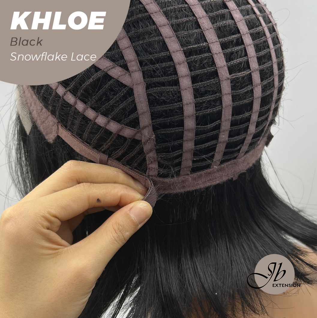 JBEXTENSION 12 Inches Bob Cut Black Pre-Cut Snowflake Lace Frontlace Glueless Wig KHLOE BLACK【PERMATEASE】【BENDY EAR TABS】