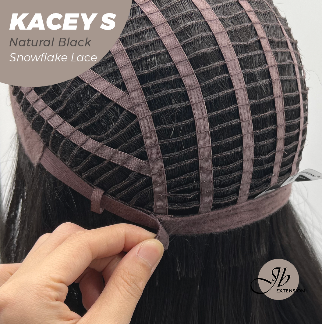 JBEXTENSION 20 Inches Natural Black Pre-Cut Snowflake Lace Frontlace Glueless Wig KACEY S NATURAL BLACK【PERMATEASE】【BENDY EAR TABS】- S/M