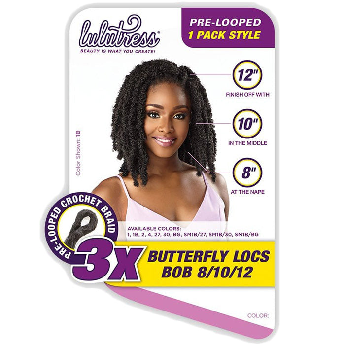 Sensationnel Lulutress Pre-Looped Crochet Braids 1 Pack Style - 3X BUTTERFLY LOCS BOB 8/10/12