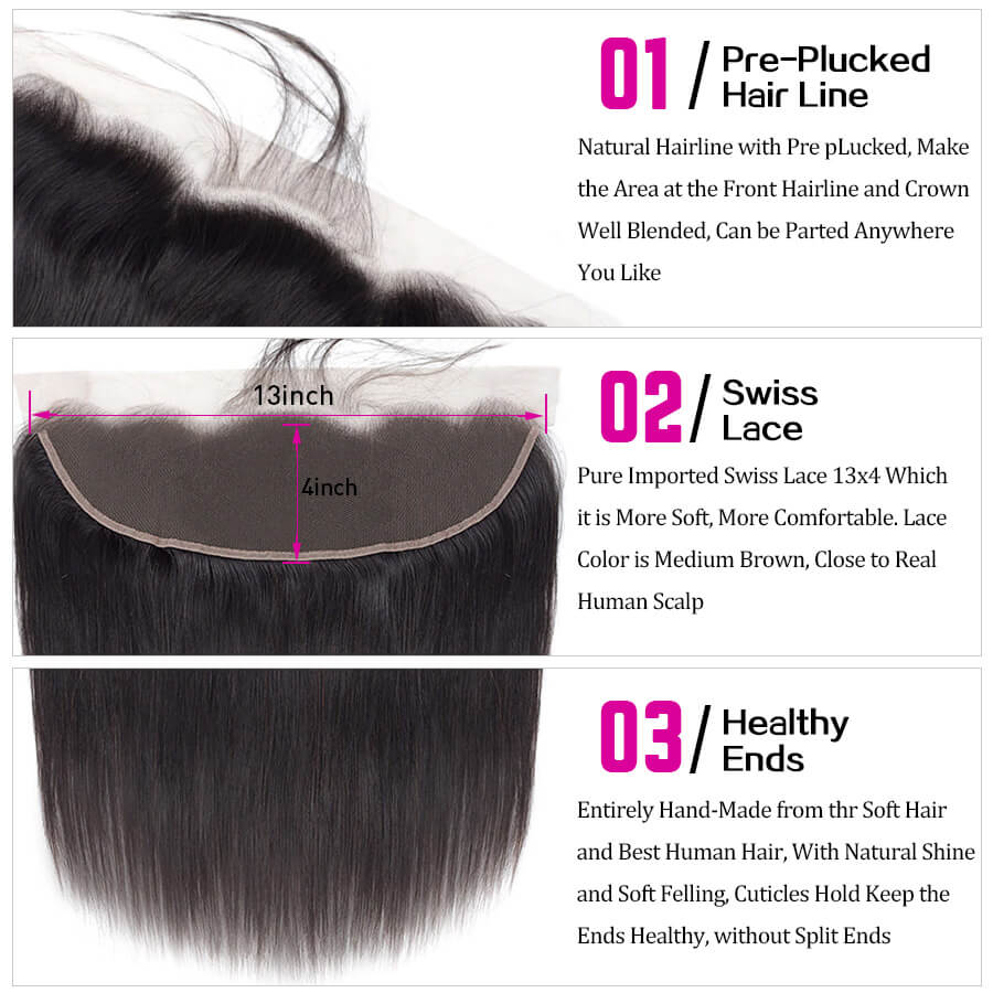 Malaysian Straight Hair 4 Bundles With 13X4 Ear To Ear Lace Frontal Natural Color