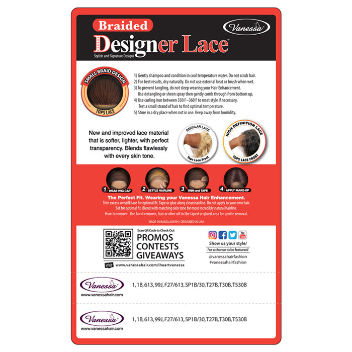 Vanessa Designer Lace Top Braid V-Line HD Lace Front Wig - TBV BOXY 16