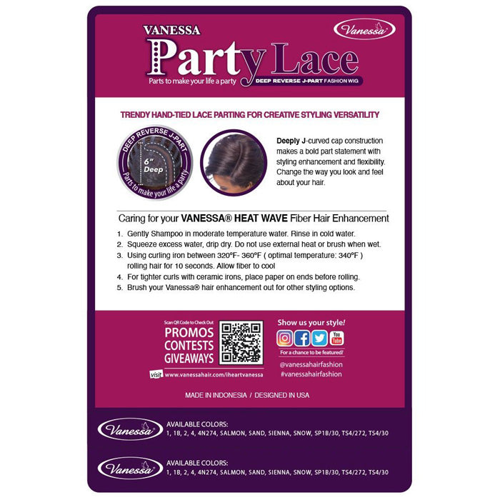 Vanessa Synthetic Party Lace Deep Reverse J Part Lace Front Wig DRJ HILLY