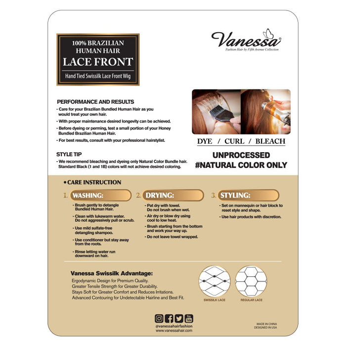 Vanessa 100% Unprocessed Human Hair Swissilk Lace Front Wig - TJH DAINA