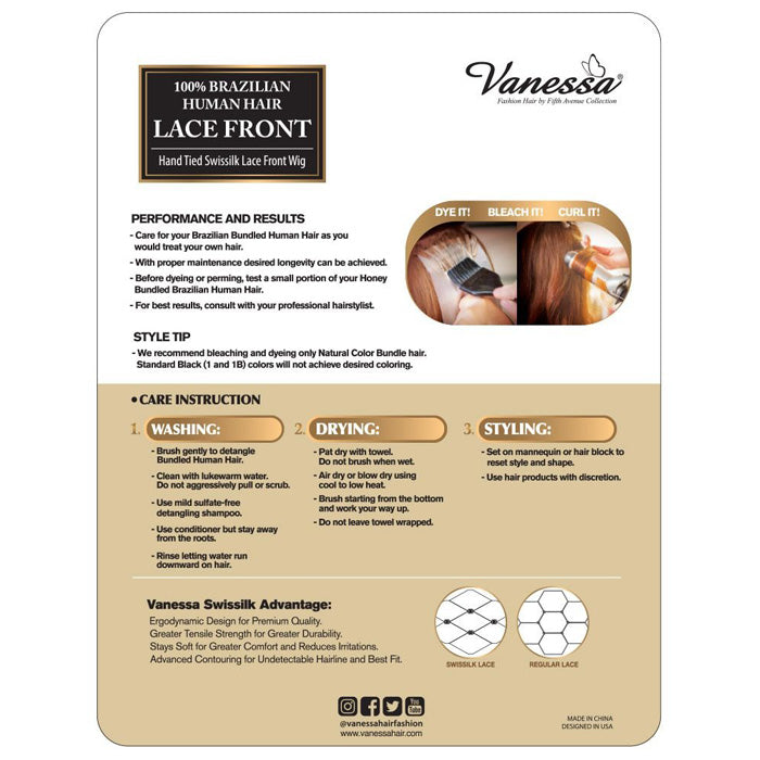 Vanessa 100% Brazilian Human Hair Swissilk Lace Front Wig - TMH LOHIO