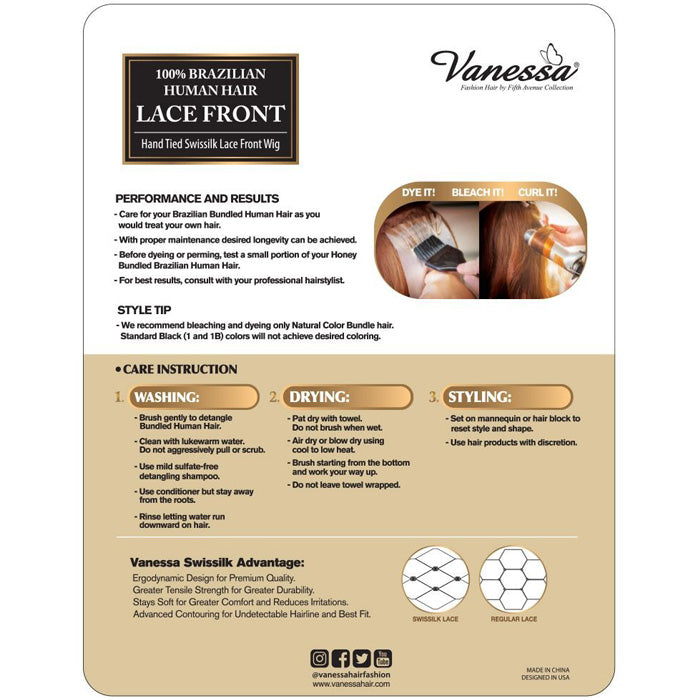 Vanessa 100% Brazilian Human Hair Swissilk Lace Front Wig - TMH LORIDA