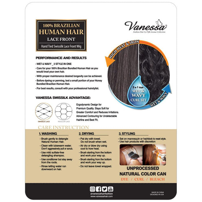 Vanessa 100% Unprocessed Human Hair Swissilk Lace Front Wig - WETGAVI