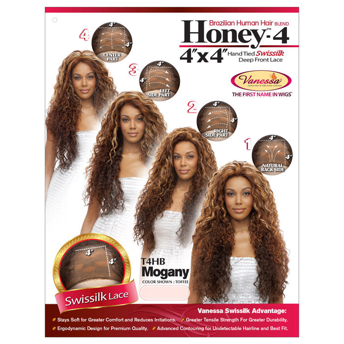 Vanessa Honey-4 Brazilian Human Hair Blend Lace Front Wig MOGANY