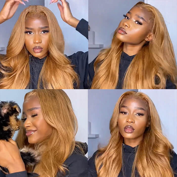 Honey Blonde 13x4 HD Transparent Lace Front Wig #27 Blonde Colored Human Hair Frontal Wig