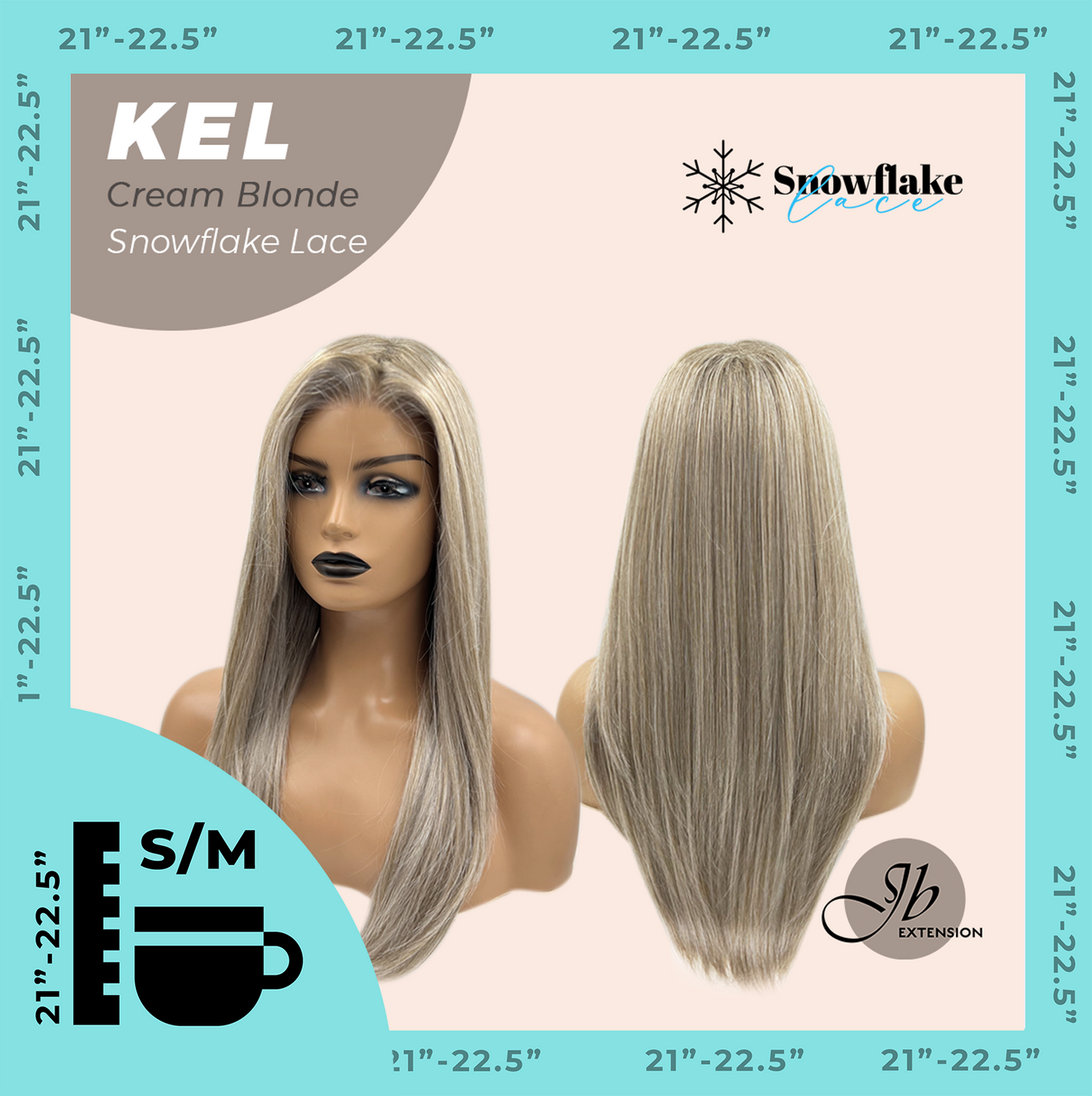 JBEXTENSION 22 Inches Cream Blonde Pre-Cut Snowflake Lace Frontlace Glueless Wig KEL CREAM BLONDE【PERMATEASE】【BENDY EAR TABS】- S/M