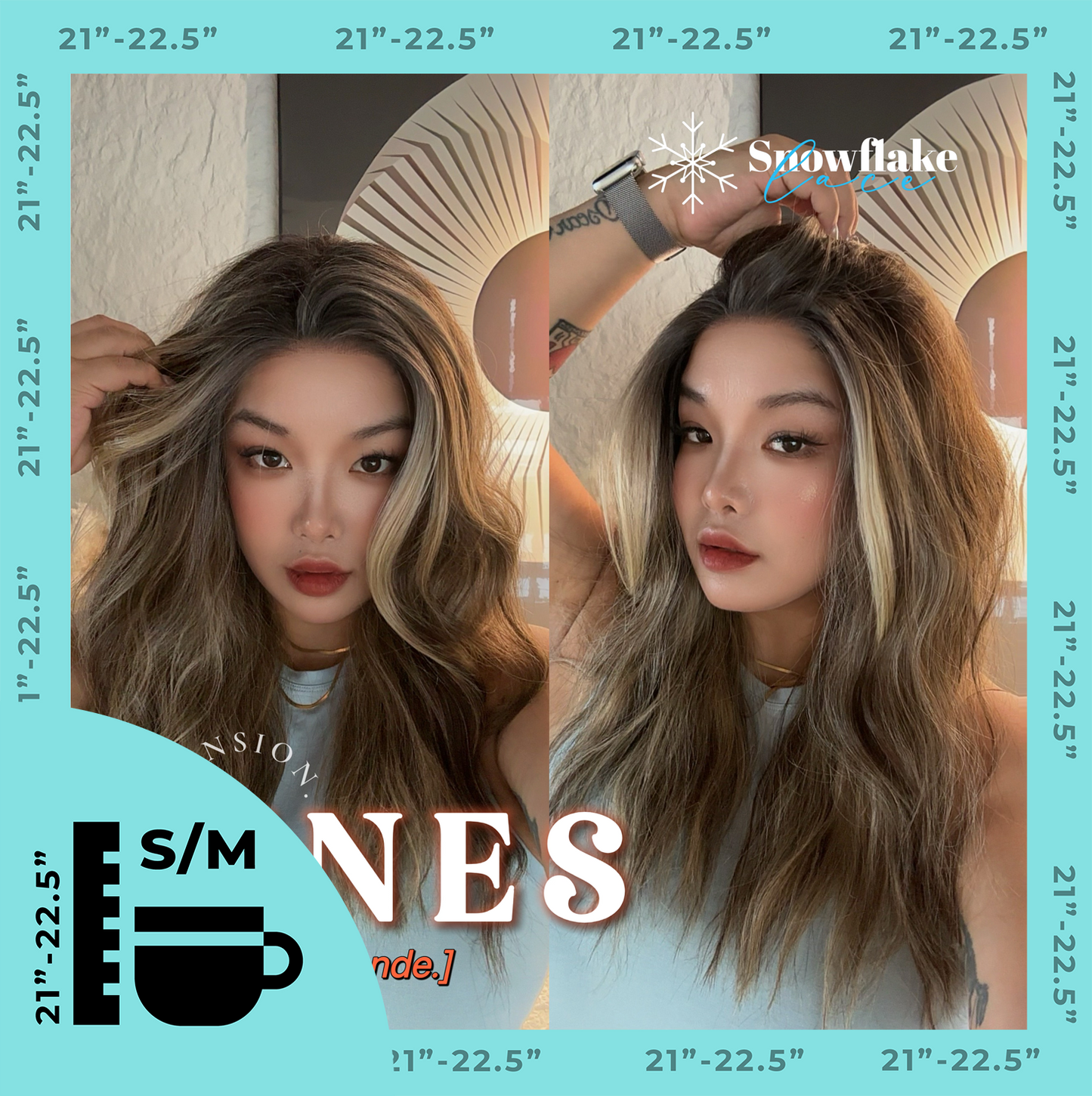 JBEXTENSION 22 Inches Mix Blonde Pre-Cut Snowflake Lace Frontlace Glueless Wig INéS SNOWFLAKE【PERMATEASE】【BENDY EAR TABS】- S/M